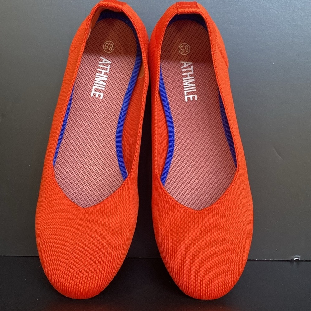 Athmile Women’s Knit Ballet Flats Orange Size 8.5